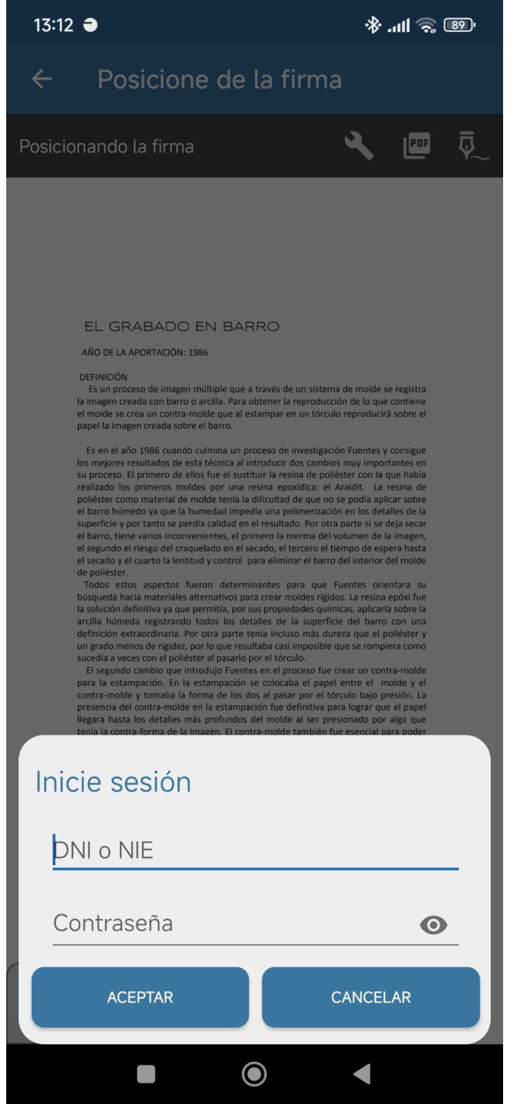 Firma con Certificado Digital - selección del certificado a utilizar - Android